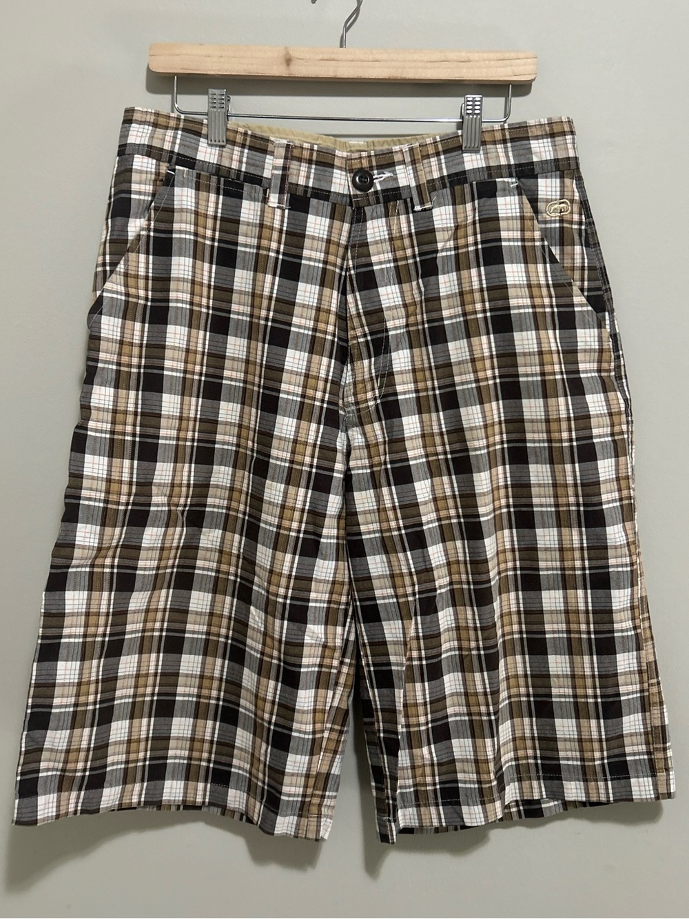 Vintage Plaid Casual Shorts in Brown and White Y2K